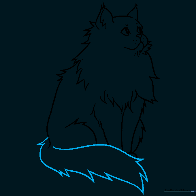 Adding a large, bushy tail to the cat's body.