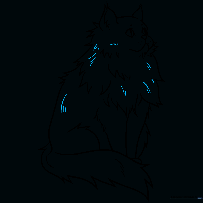 Finalizing the cat's outline and adding final fur details.