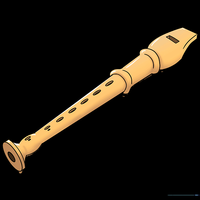 A finished, colored cartoon flute drawing.