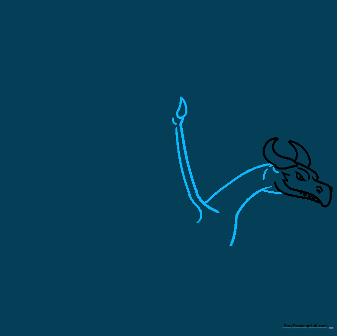 Sketch of a dragon's long neck and the structural base for a large wing.