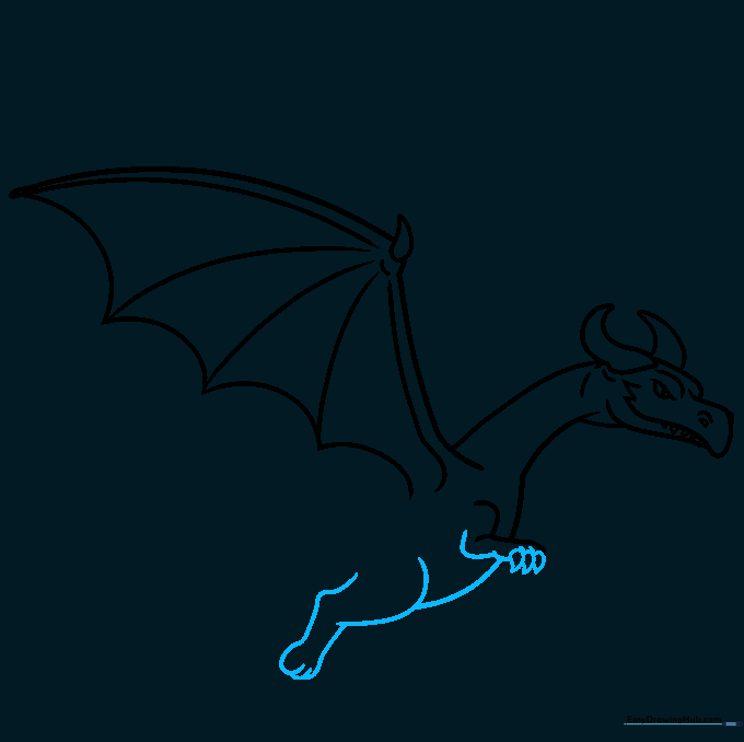 Drawing showing the dragon's arm, hand with claws, and the beginning of a leg.