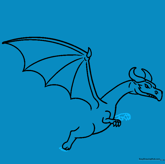 Close-up drawing of the dragon's hand with defined fingers and sharp claws.