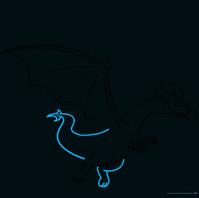 Drawing of the dragon's tail and the second leg being added to the body.