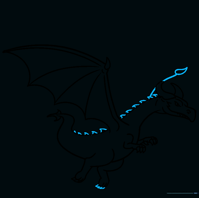 Drawing showing the addition of triangular spikes along the dragon's back.