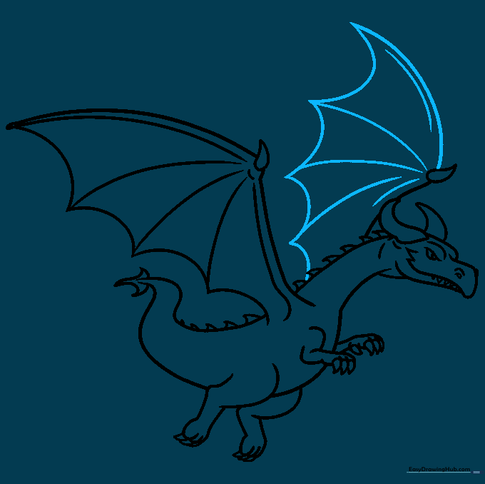 Finalizing the wing outline with smooth, connected scalloped lines.
