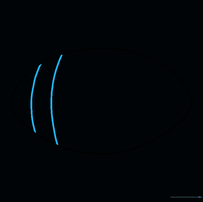Two parallel curved lines drawn near the left side of the football.