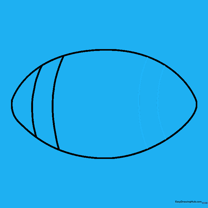 Two parallel curved lines drawn near the right side of the football.