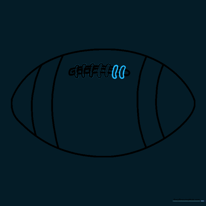 The completed stitching detail on the football.