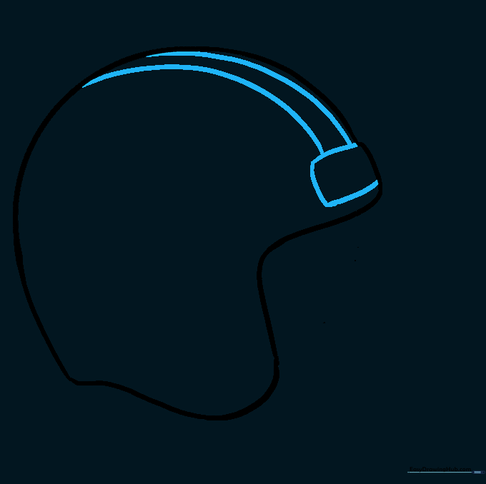 Drawing the face opening and the center stripe on the football helmet.