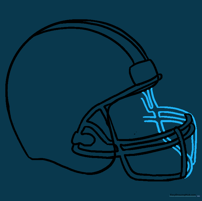 Drawing the far side of the face mask to add perspective.