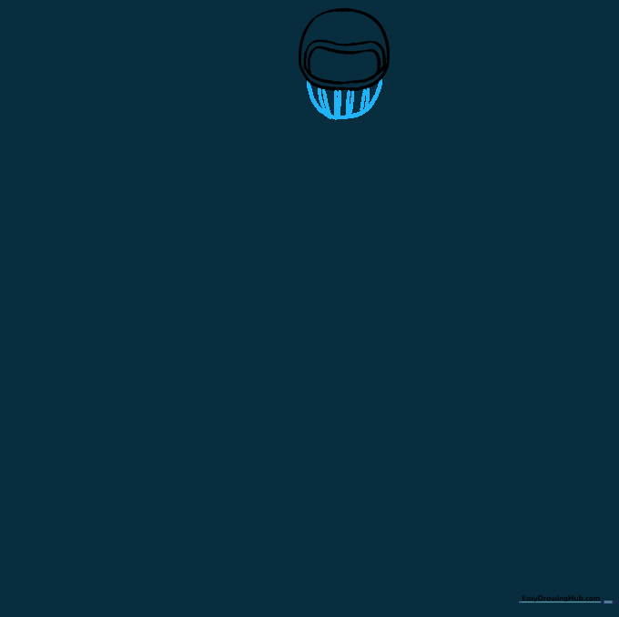 Drawing the protective grid face mask on the football helmet