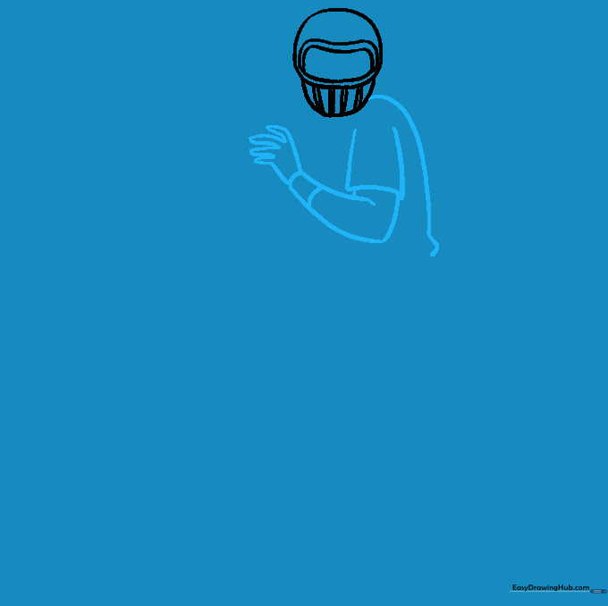 Outlining the player's back, sleeve, and bent arm with hand