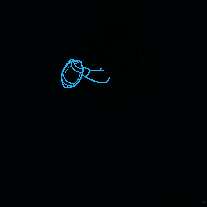 Sketching the football held in the player's hand