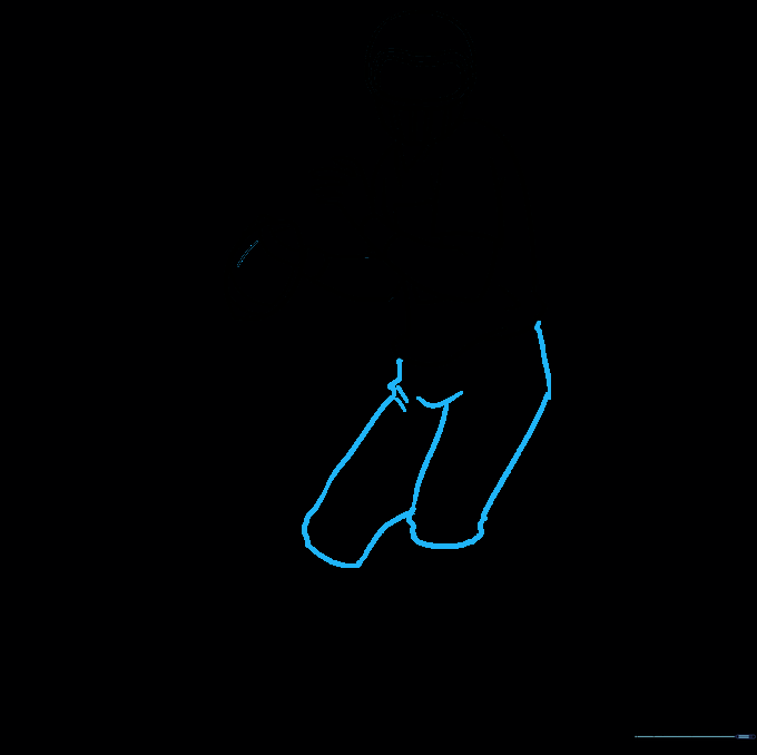 Drawing the outline of the football player's pants with fabric folds