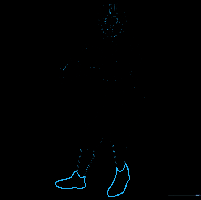 Drawing the football cleats at the bottom of the legs
