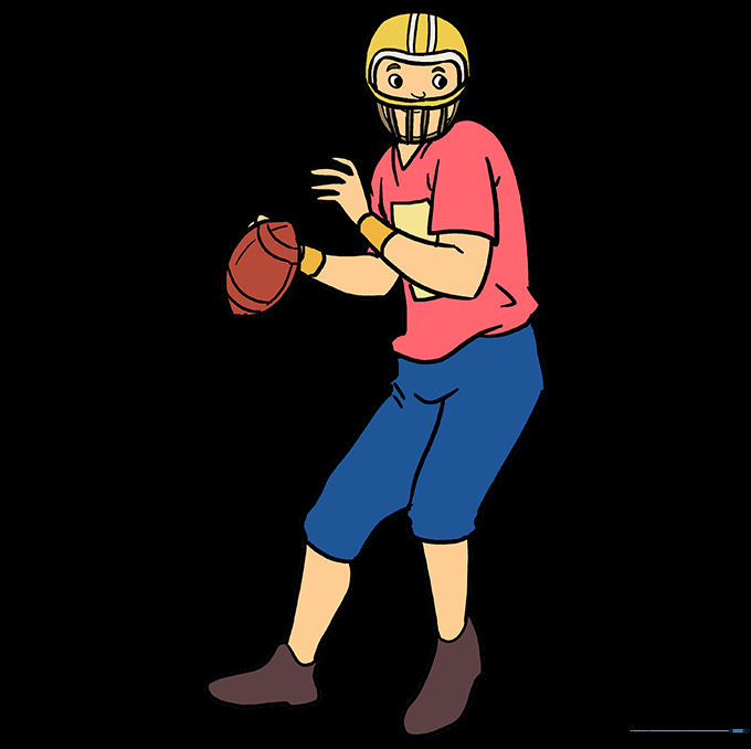 The completed, colored football player drawing