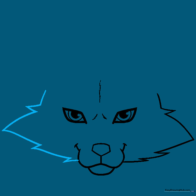 Pencil sketch of the left side of the fox face mirroring the fur texture.