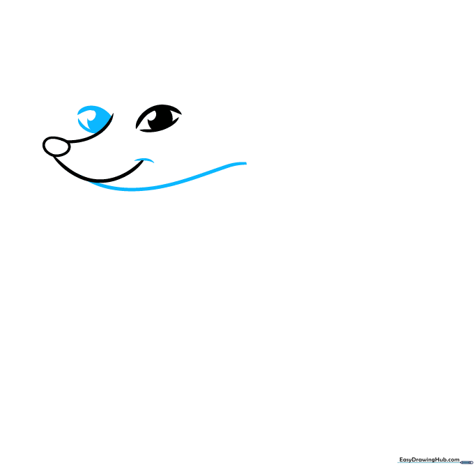 Drawing the fox's jawline and neck using a long, smooth curved line.