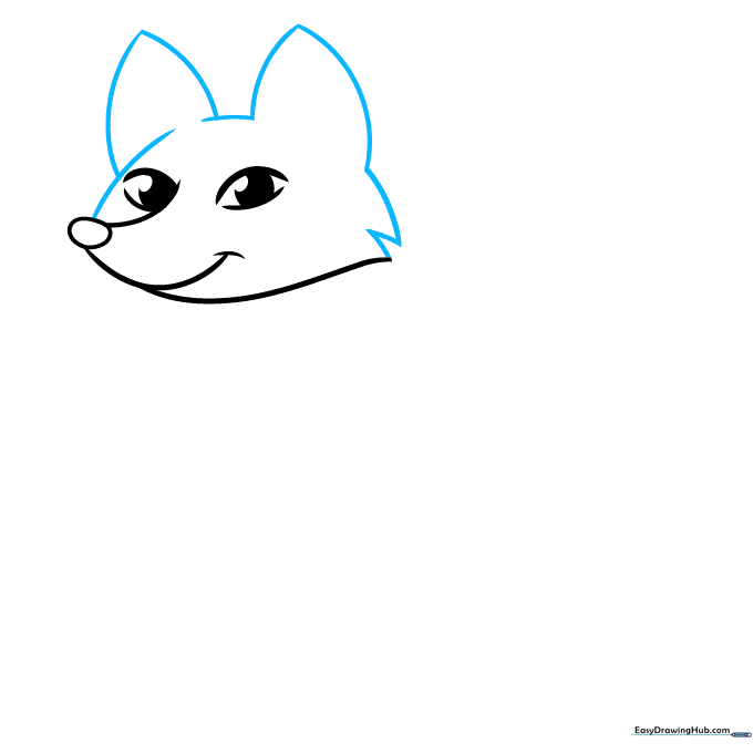 Adding large triangular ears to the fox head with jagged lines for texture.