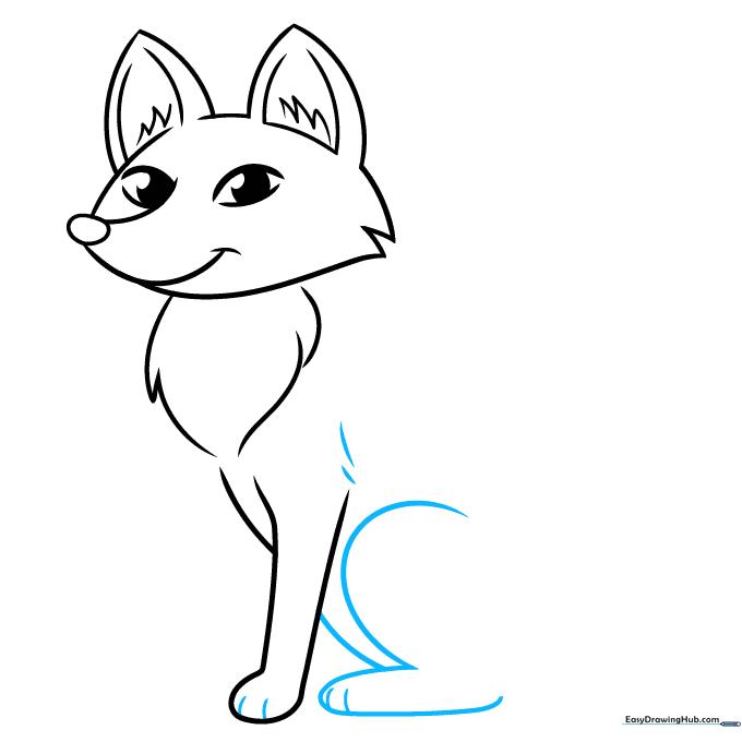 Adding the fox's belly and sitting rear leg with simple toe details.