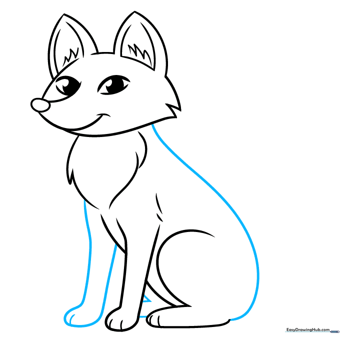 Completing the fox's legs and back outline to finalize the body shape.
