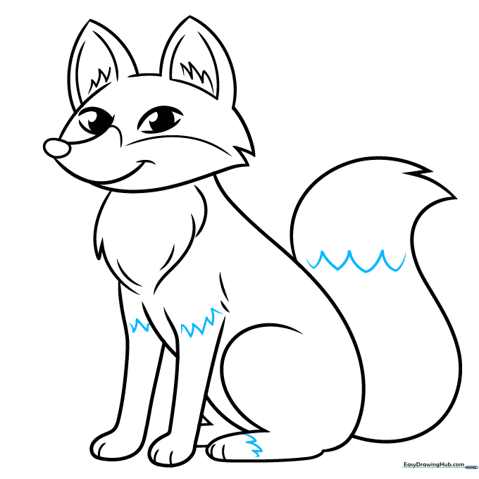 Adding final zigzag details to the paws and tail tip to define color sections.