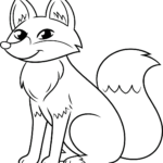 A friendly, cute cartoon fox sitting down, ready for kids to color.