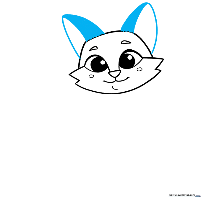 Adding large, triangular fox ears with inner shading