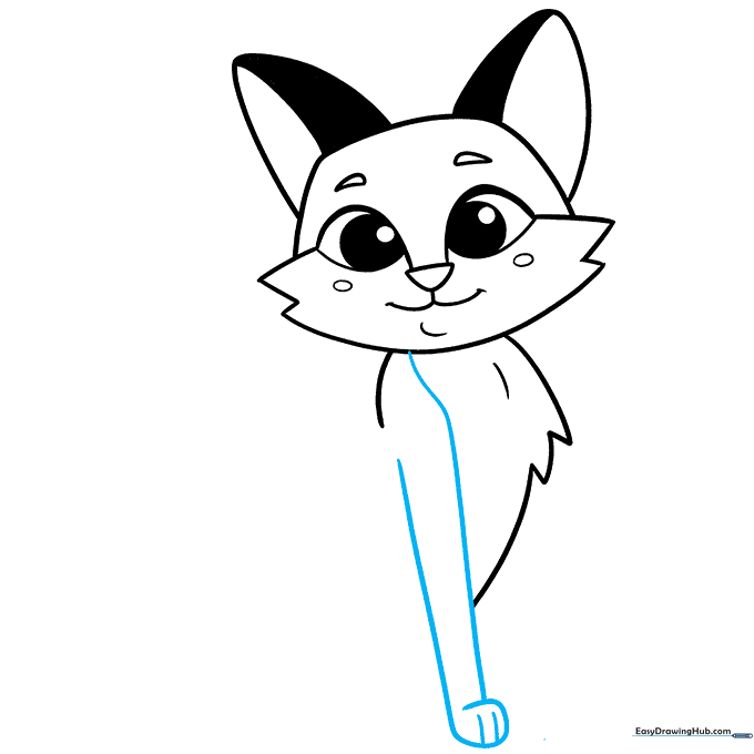 Sketching the first front leg and paw with toe details