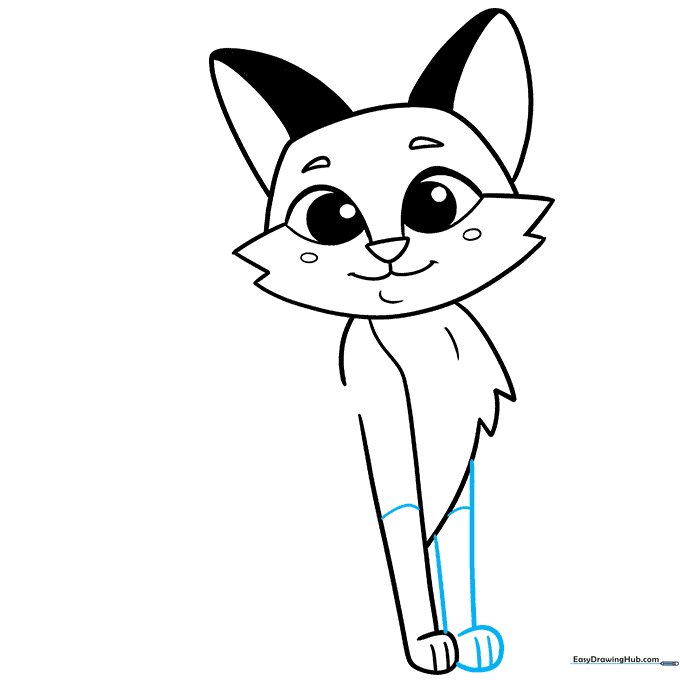Drawing the second front leg to complete the fox's stance