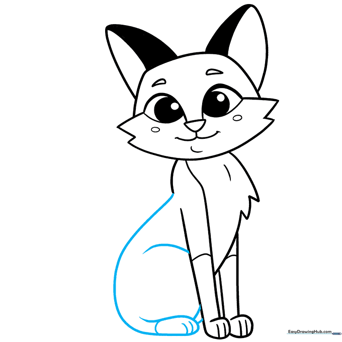 Outlining the fox's back, hip, and rear leg
