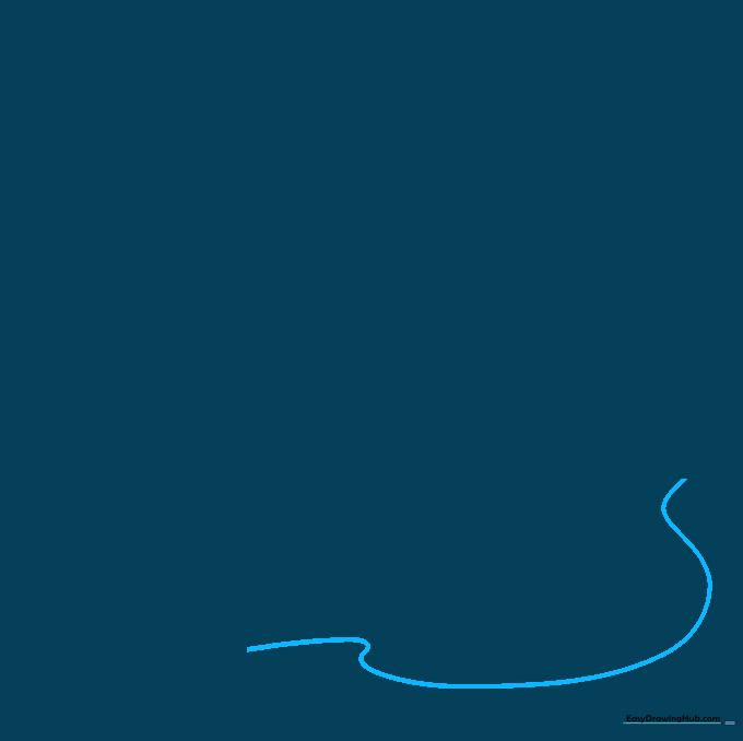 Pencil sketch showing a single long, wavy curved line representing the edge of a fried egg white.