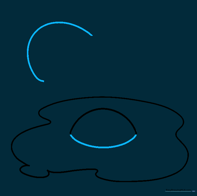 Pencil sketch showing the yolk closed and a large C-shaped line drawn above the egg.