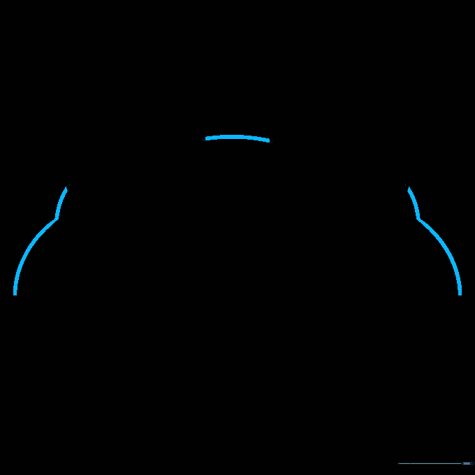 Connecting the eyes with a bridge line and sketching the side contours of the frog head.
