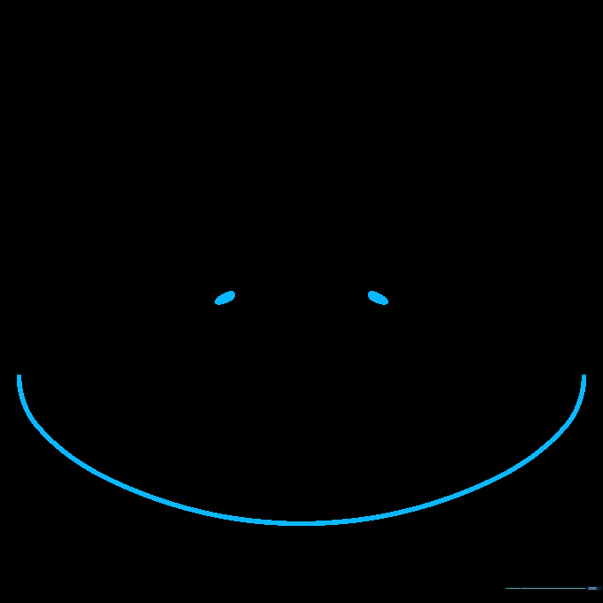 The completed outline of the frog head with two small nostril ovals added.