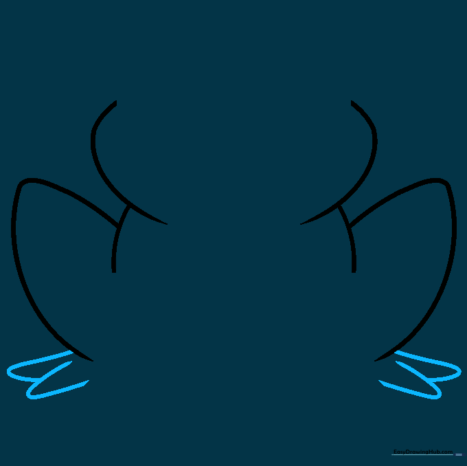 Drawing showing the addition of V-shaped lines at the bottom of the frog's legs to represent webbed feet.