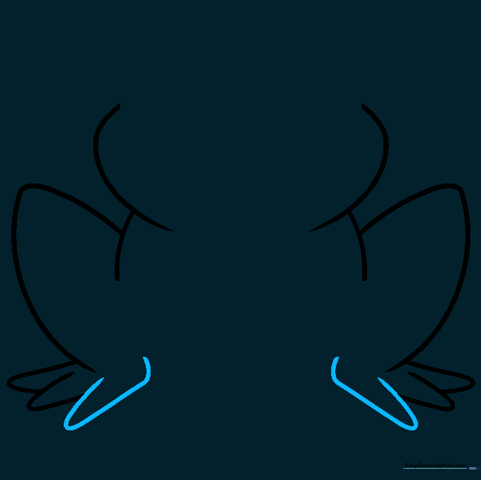 Drawing showing the completed three-toed feet on the cartoon frog.