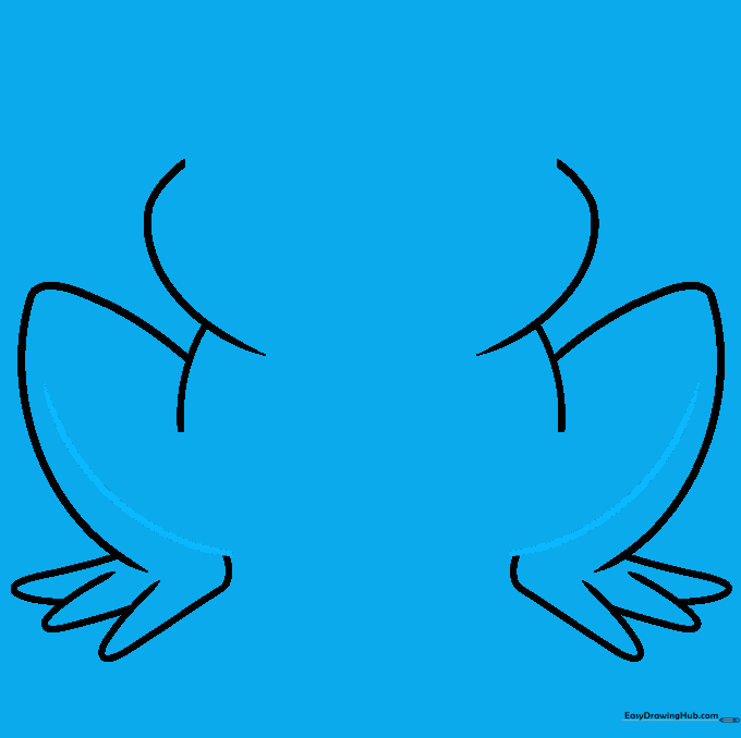 Drawing showing curved lines added to the frog's legs to define the knee joints.
