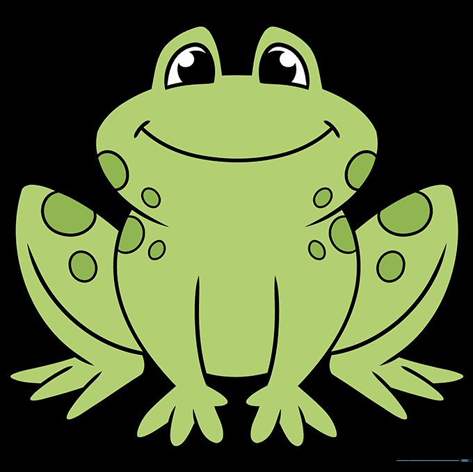 Final colored version of the cartoon frog, showing green skin and a cheerful expression.