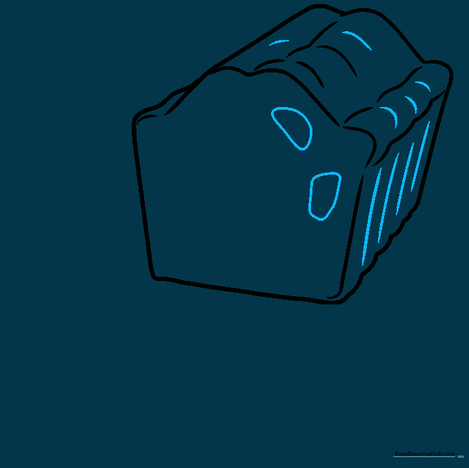 Drawing small irregular shapes inside the fruitcake to represent candied fruit.