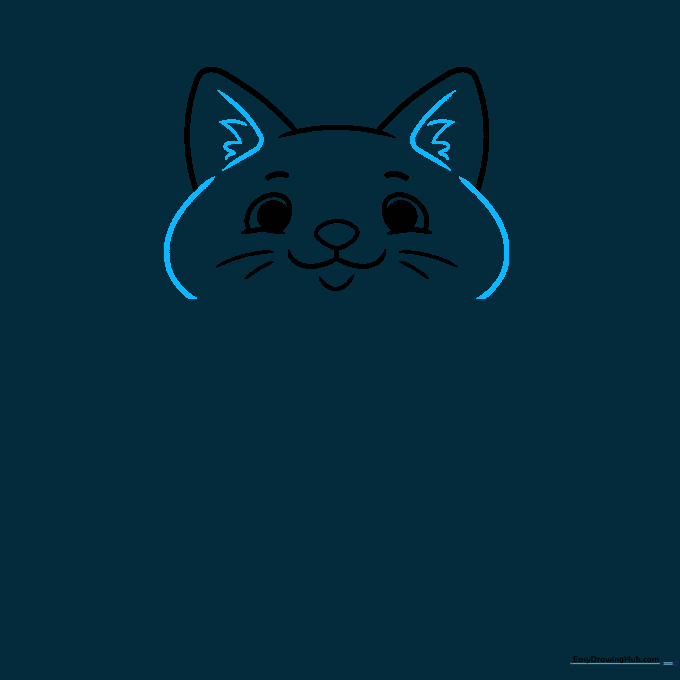 Refining the cat's head shape and adding inner ear details.