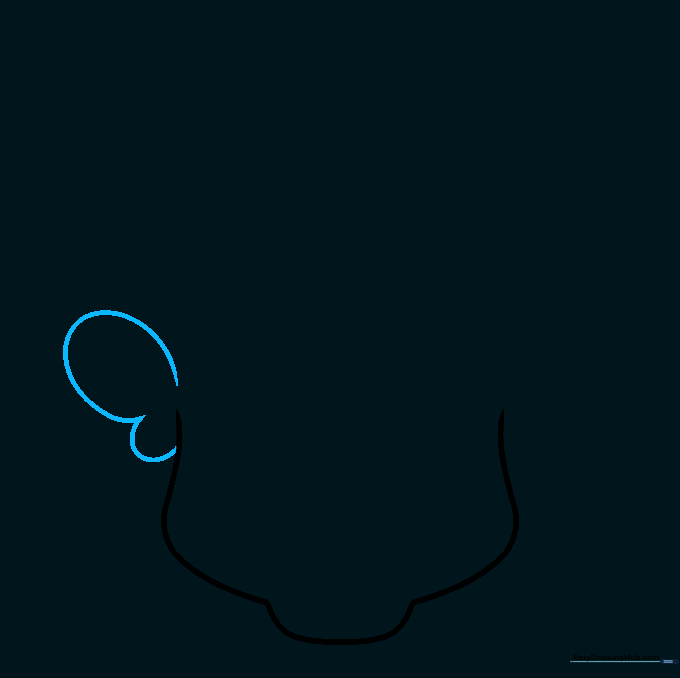 Drawing two overlapping loops on the left side of the head to represent the ear.