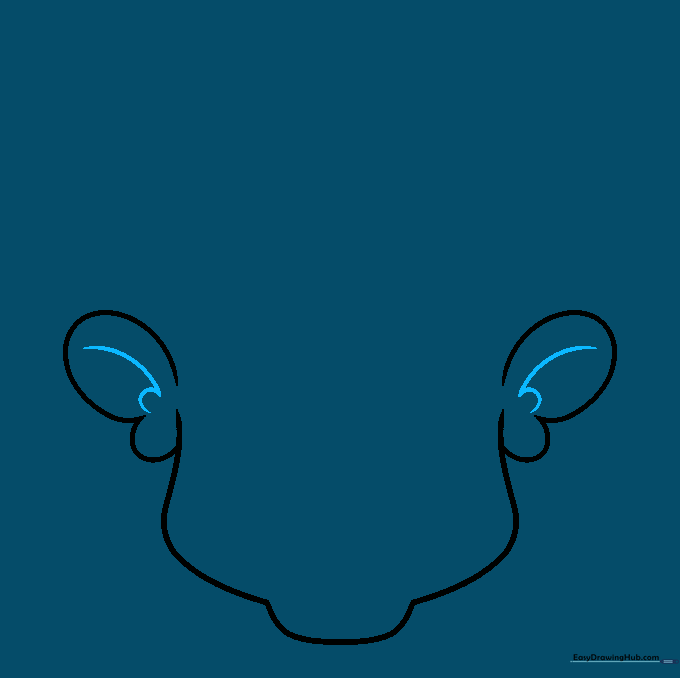 Adding inner ear details with curved lines and hooks.