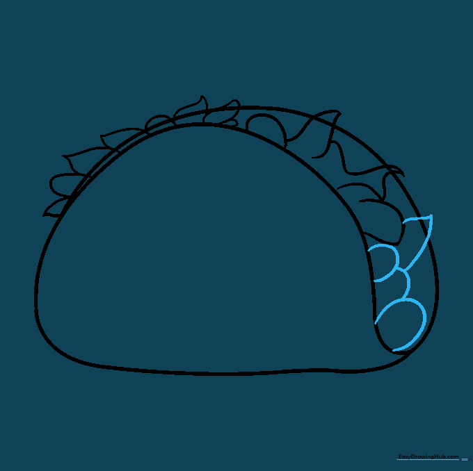 Filling the remaining space with varied topping shapes to make the taco look delicious.