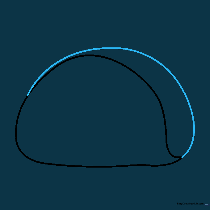 Drawing the back edge of the taco shell to complete the folded shape.