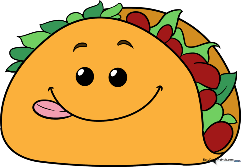 A vibrant, finished cartoon taco with a happy face, perfect for kids' art projects.