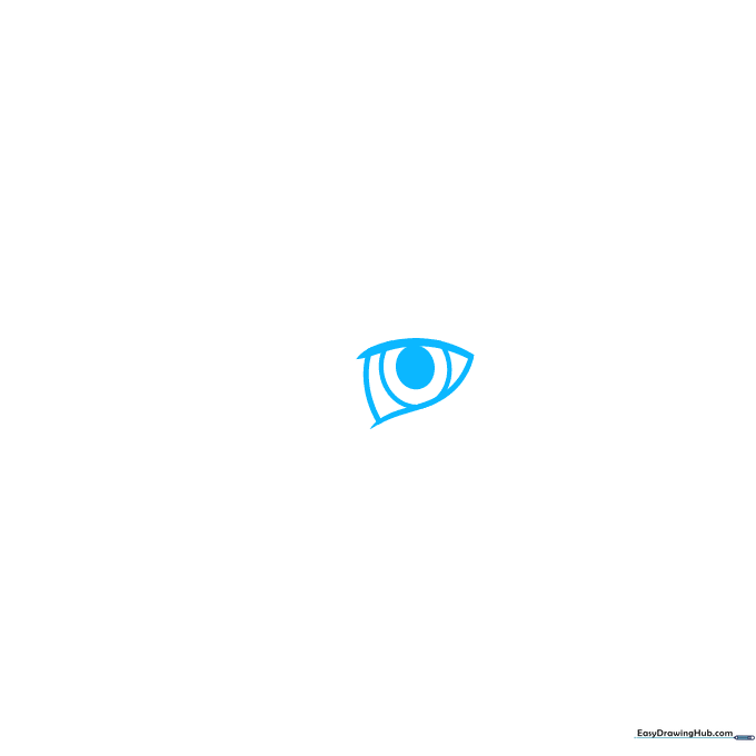 Close-up sketch of a single stylized eye with a dark pupil on white paper.