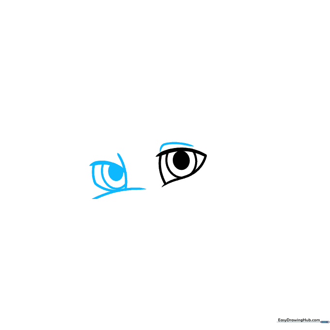 Sketch showing the addition of a second eye and a small nose bridge.