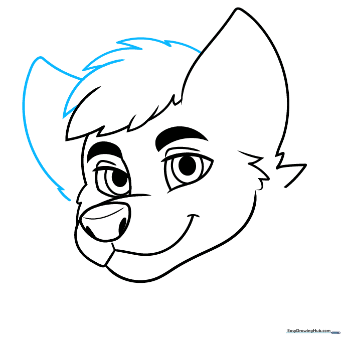 Sketch showing the completed head outline with two ears and hair tufts.
