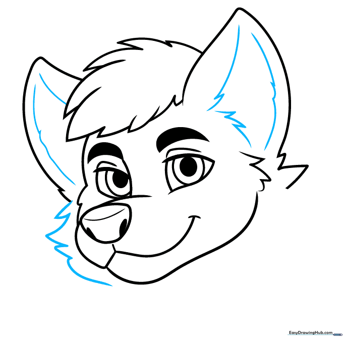 Detailing the inside of the ears with small, jagged lines.